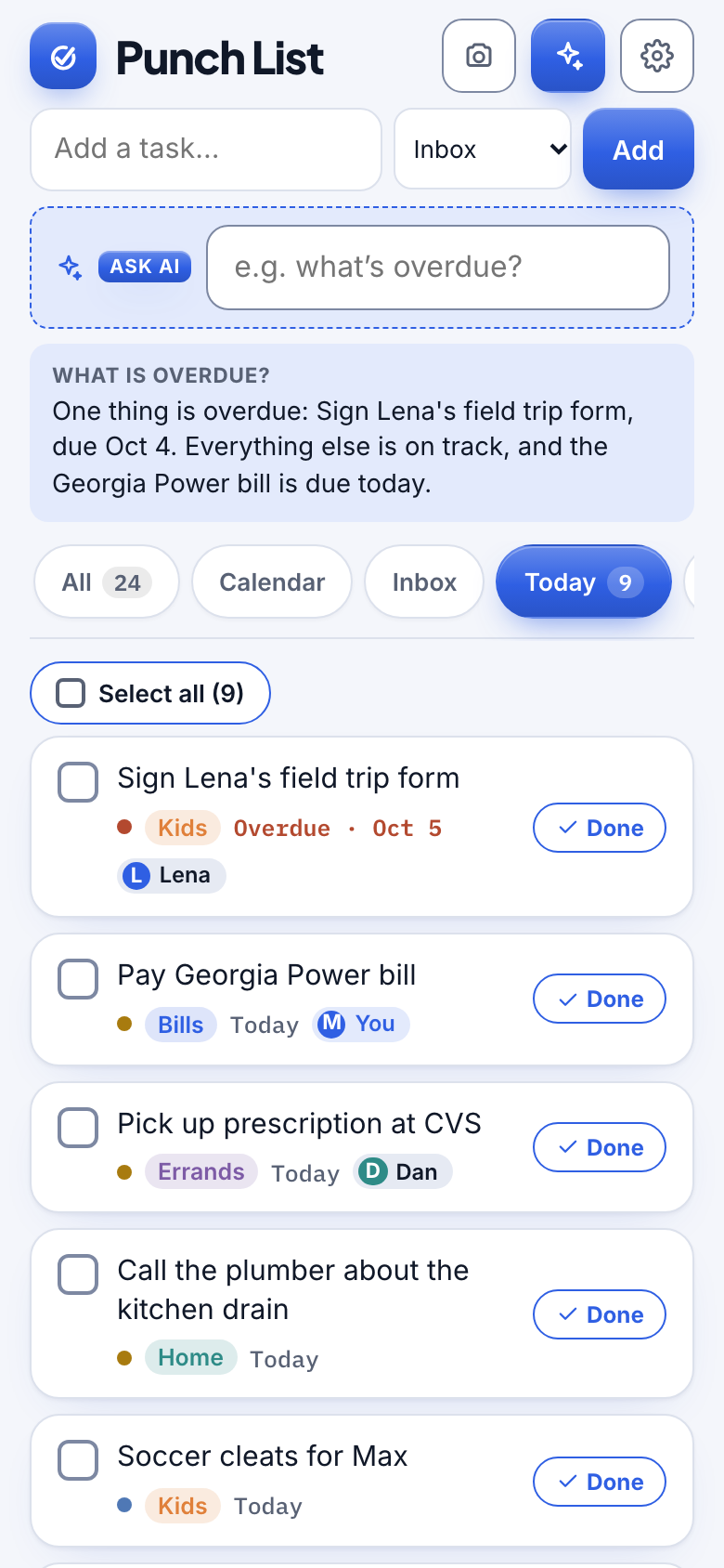 Punch List answering the question what is overdue